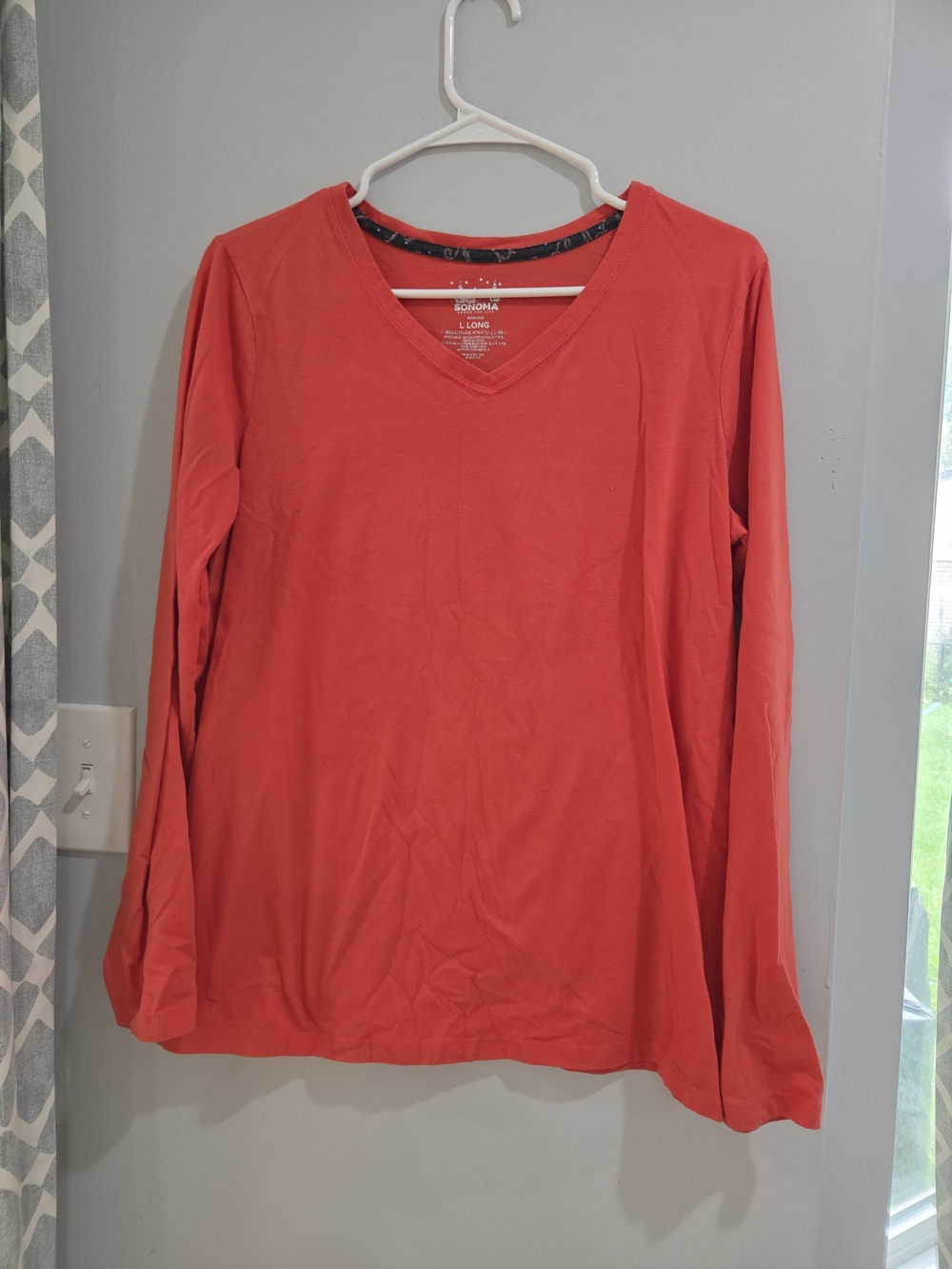 Sonoma Long Sleeve V-Neck Top - Coral